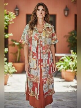 Vintage Marie Claire Canada 2 Piece Dress & Shirt Small Patchwork Print